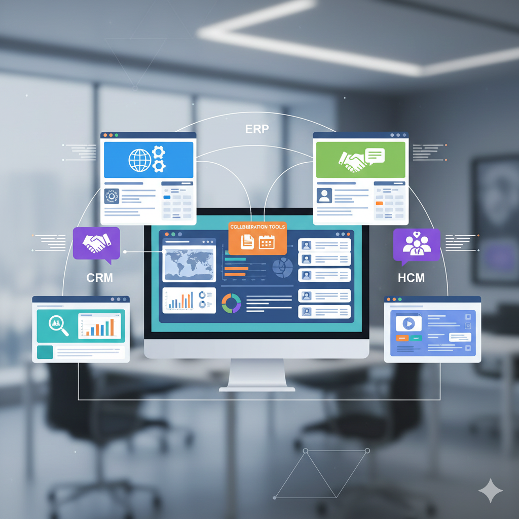 Business software categories including ERP, CRM, HCM, and collaboration tools for enterprises