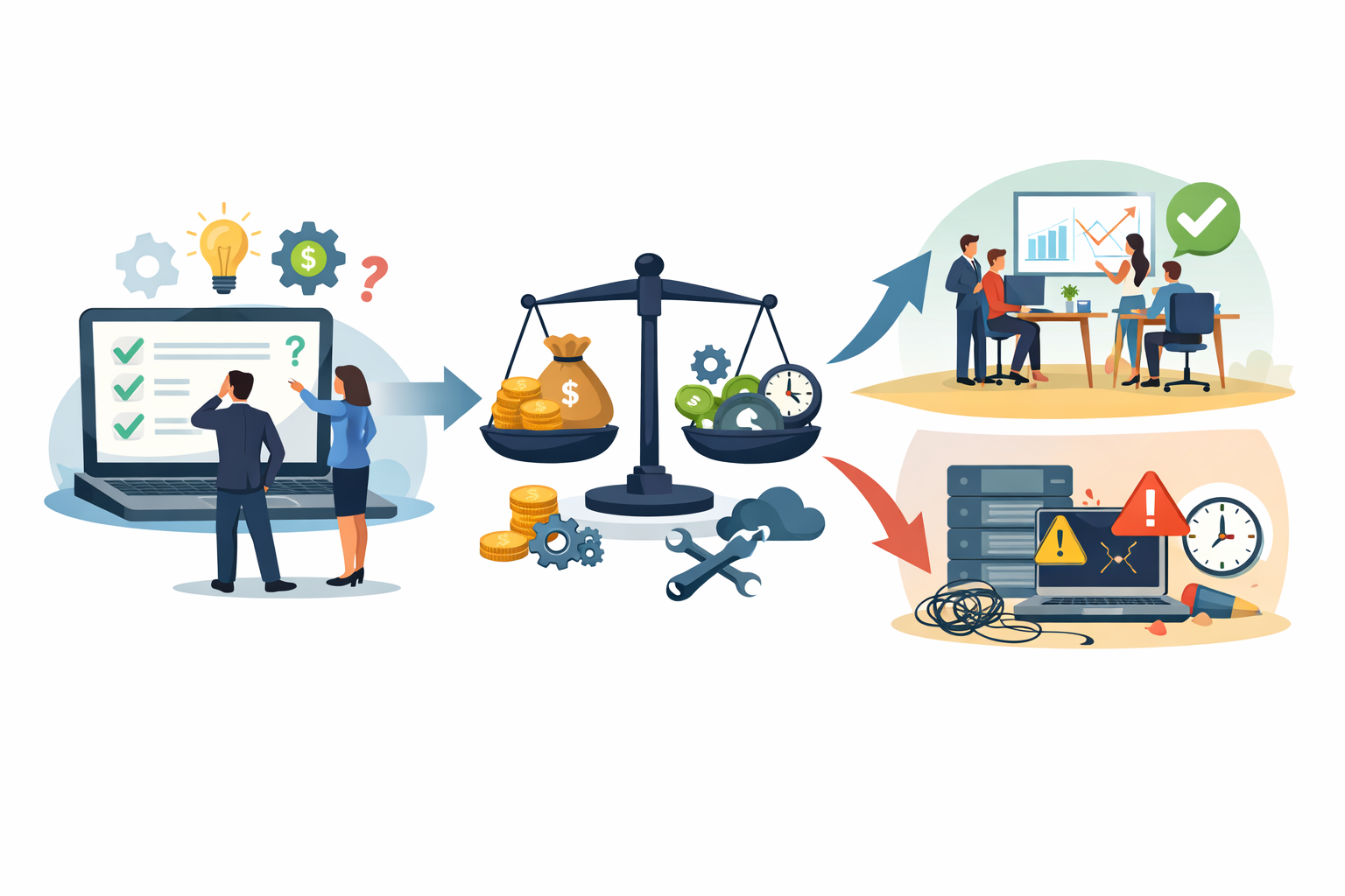 Total cost of ownership in software decision framework showing lifecycle costs