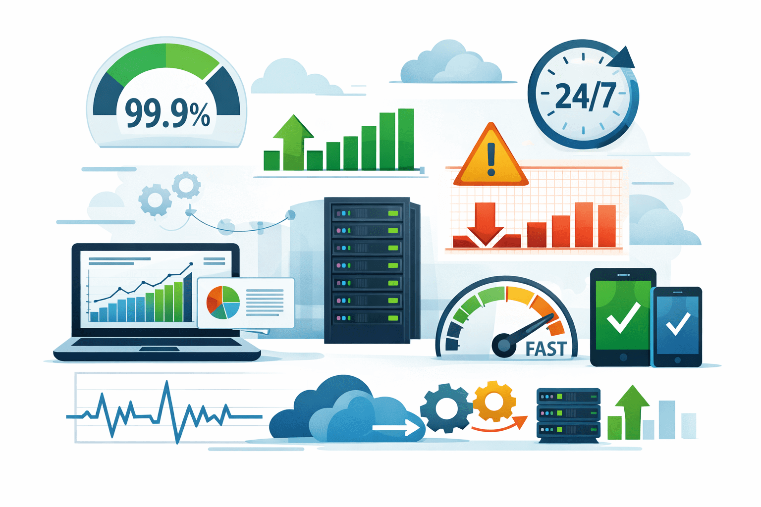 Uptime and availability metrics dashboard showing system performance and uptime percentage