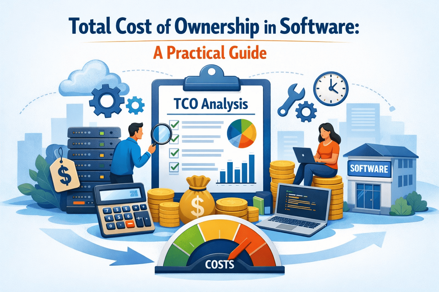 Total Cost of Ownership in Software decision framework showing lifecycle costs and long-term value