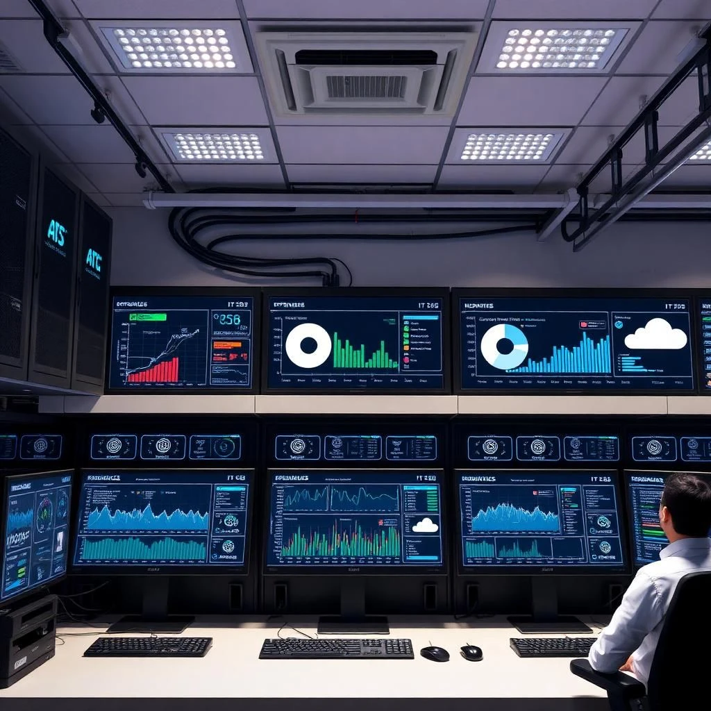 IT professionals managing incident response with dashboards, alerts, and monitoring tools in a modern operations center