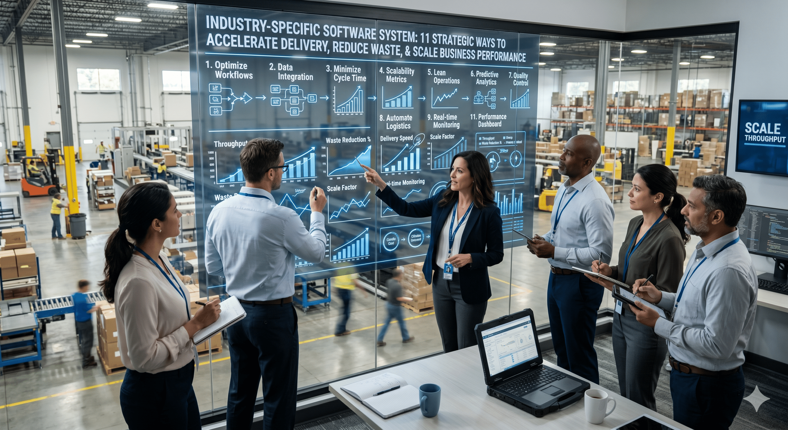Industry software systems dashboard helping business leaders optimize workflows, reduce waste, improve throughput, and scale operational performance
